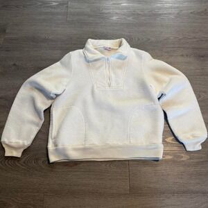 Vintage 90s MVP Sherpa Fleece Pullover Medium Made in USA Off White 1/4 Zip